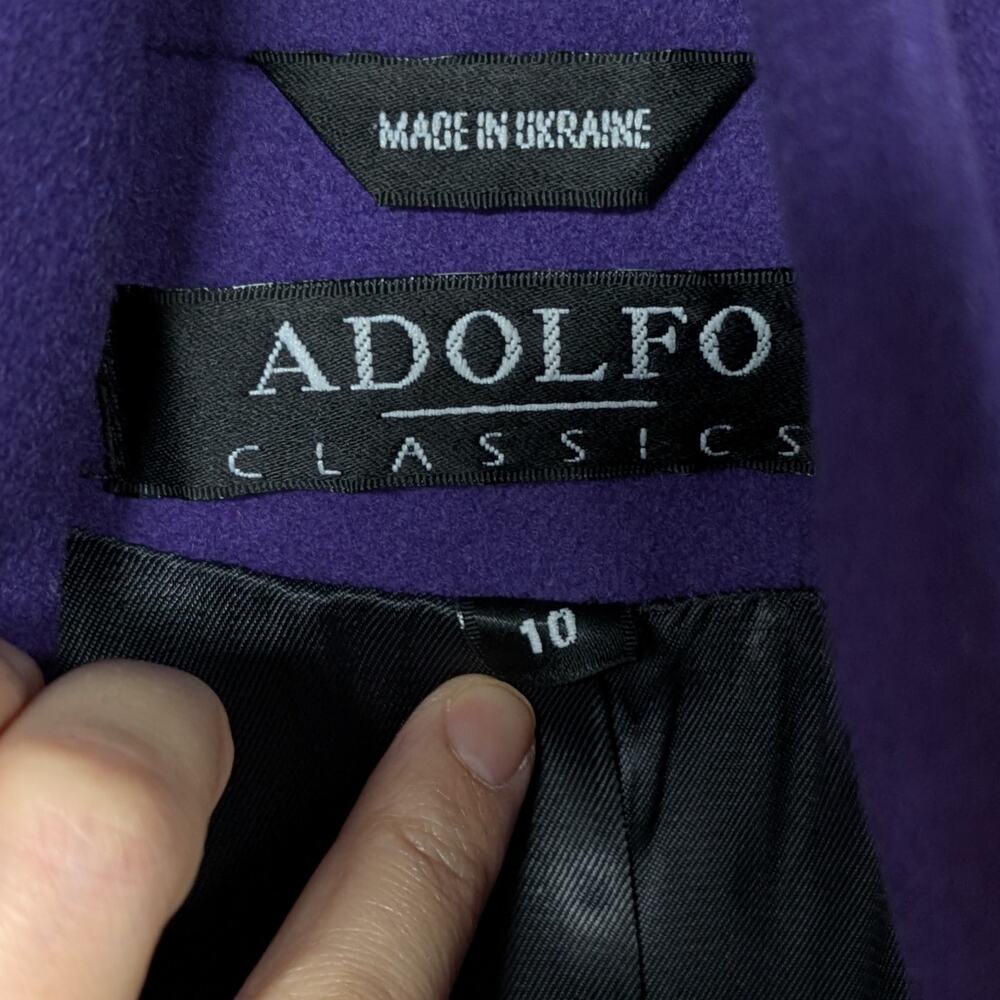 Vintage Adolfo Classics Purple 100% Wool Double-Breasted Coat – Size 6 - Picture 3 of 6